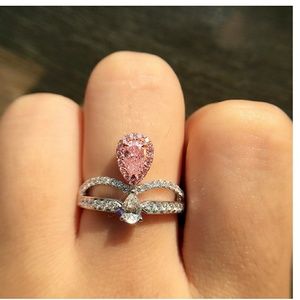 18k Pink White Tear Drop Sapphire Ring